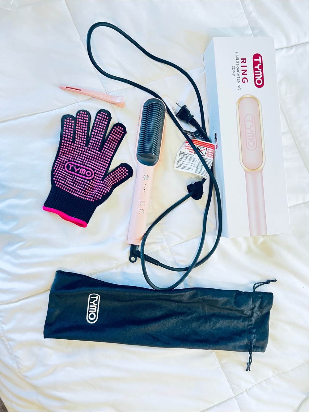 Tymo Pink Hair Straightening comb with Heat-Resistant Glove